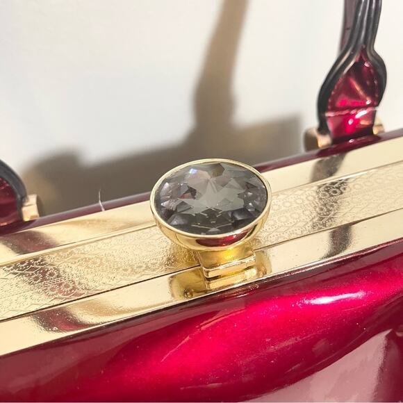 Red Patent Handbag with Rhinestone Closure - Picture 6 of 15